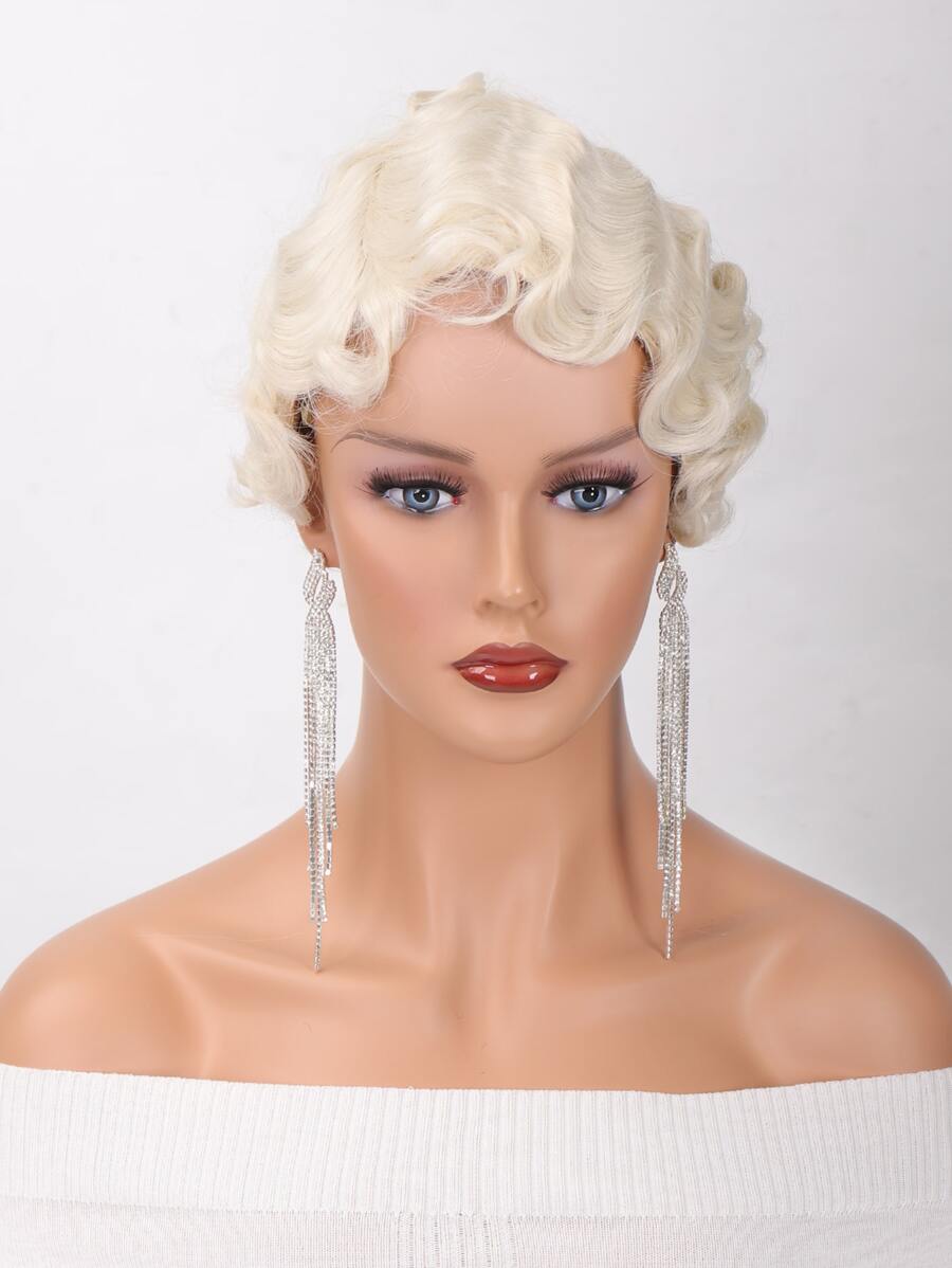 Short Curly Synthetic Wig - White - View 1