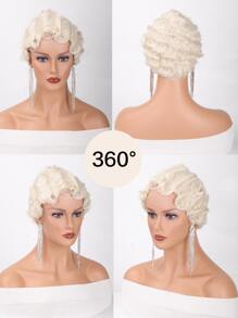 Short Curly Synthetic Wig - White - View 4