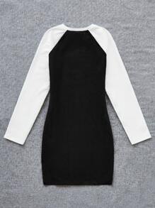 SHEIN Teen Girls Letter Graphic Raglan Sleeve Dress - Black and White - View 2