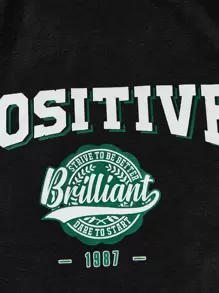 SHEIN Teen Girls Letter Graphic Raglan Sleeve Dress - Black and White - View 3