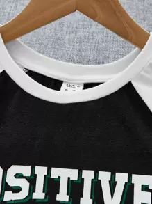 SHEIN Teen Girls Letter Graphic Raglan Sleeve Dress - Black and White - View 4