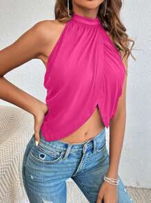 SHEIN Allurite Top halter cruzado con diamante de imitación con diseño de cadena de espalda abierta - Rosa Fucsia - Ver 6