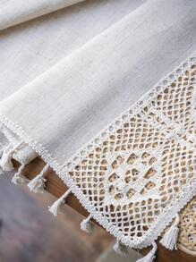 Bubaba 1 件麻布拼布遮光窗帘，波西米亚亚麻镂空流苏装饰板，适用于卧室、客厅、厨房、餐厅、健身房、凸窗、咖啡厅、日常使用和节日，所有季节