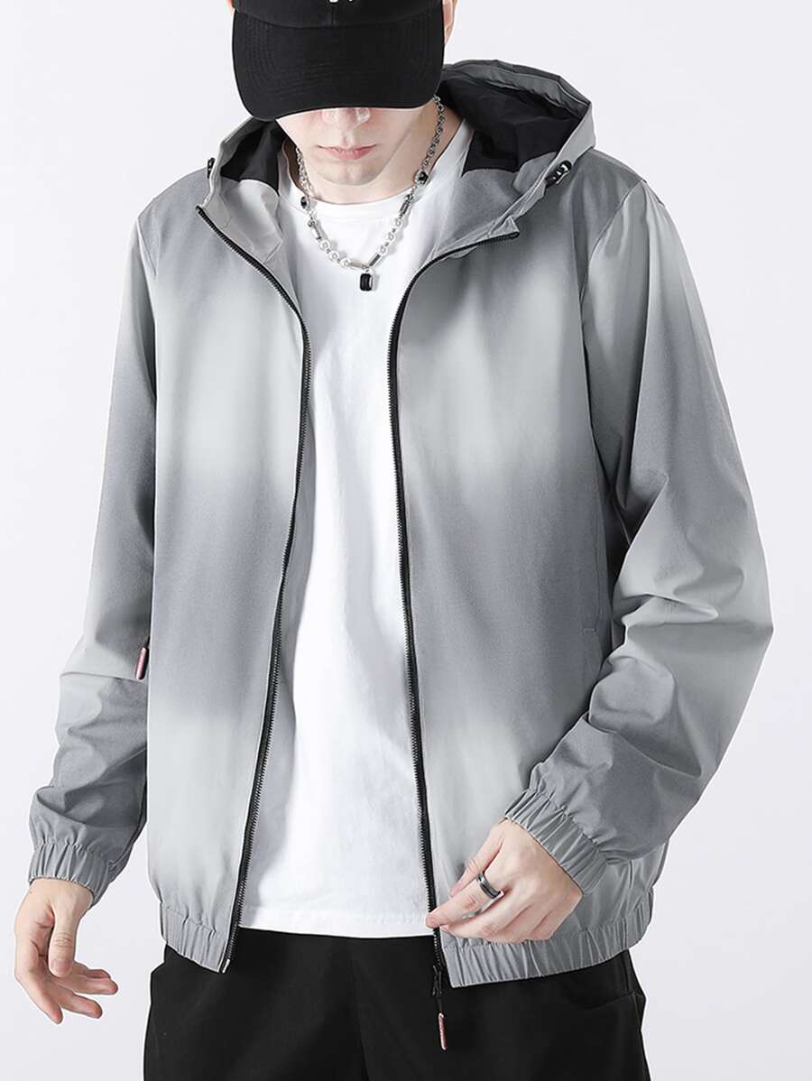 Manfinity Men Ombre Zip Up Hooded Jacket - Grey - View 1