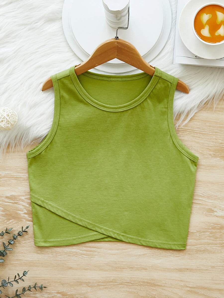 SHEIN Tank Tops & Camis Bé Gái màu trơn Giải trí - màu xanh lá - Xem 1