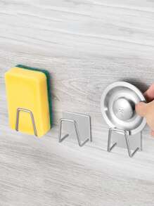 1 pieza Soporte de esponja sin taladro, estantería de esponja montada en la pared, rejilla de drenaje de acero inoxidable para el fregadero - Plateado - Ver 5