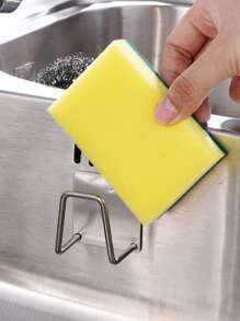 1 pieza Soporte de esponja sin taladro, estantería de esponja montada en la pared, rejilla de drenaje de acero inoxidable para el fregadero - Plateado - Ver 6