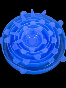 6pcs Solid Silicone Food Cover - Blue - View 2
