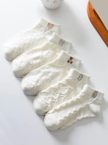 5入組卡通熊印花女士踝襪