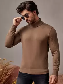 Manfinity VCAY Hombres Jersey unicolor cuello alto - Marrón Mocha - Ver 1