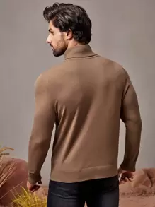 Manfinity VCAY Hombres Jersey unicolor cuello alto - Marrón Mocha - Ver 2
