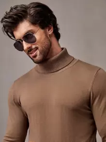 Manfinity VCAY Hombres Jersey unicolor cuello alto - Marrón Mocha - Ver 3