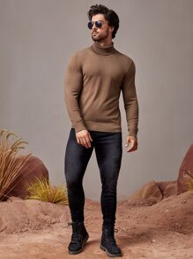 Manfinity VCAY Hombres Jersey unicolor cuello alto - Marrón Mocha - Ver 4