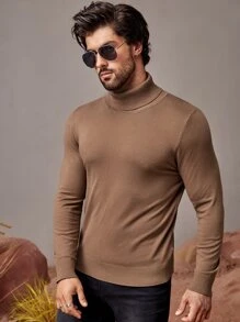 Manfinity VCAY Hombres Jersey unicolor cuello alto - Marrón Mocha - Ver 5