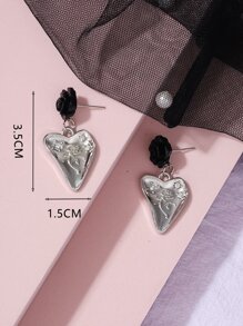 Flower Detail Heart Drop Earrings - Multicolor - View 3