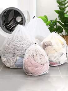 1pc Drawstring Design Laundry Bag, Simple Polyester Mesh Lingerie Wash Bag For Laundry Dress Pants Shoes Jeans Boots Skirt,Spring,Minimalist,Summer Tops