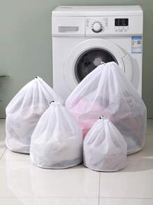 1pc Túi giặt chi tiết dây rút - trắng - Xem 1