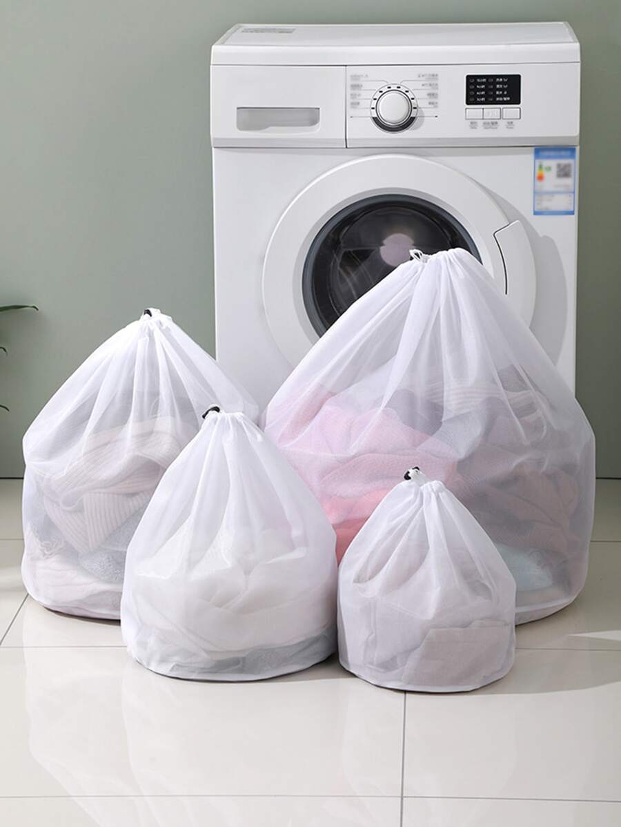 1pc Túi giặt chi tiết dây rút - trắng - Xem 1