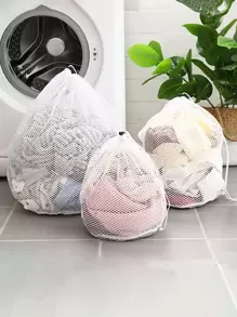 1pc Drawstring Design Laundry Bag, Simple Polyester Mesh Lingerie Wash Bag For Laundry Dress Pants Shoes Jeans Boots Skirt,Spring,Minimalist,Summer Tops