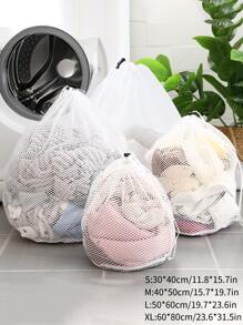 1pc Drawstring Design Laundry Bag, Simple Polyester Mesh Lingerie Wash Bag For Laundry Dress Pants Shoes Jeans Boots Skirt,Spring,Minimalist,Summer Tops