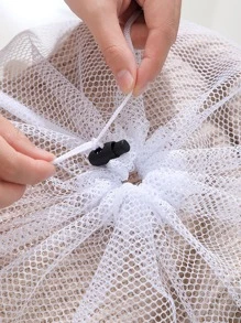 1pc Drawstring Design Laundry Bag, Simple Polyester Mesh Lingerie Wash Bag For Laundry Dress Pants Shoes Jeans Boots Skirt,Spring,Minimalist,Summer Tops