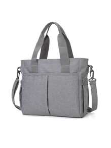 1 件婴儿纯色新款尼龙时尚旅行大容量多功能妈咪包、单肩包、手提包、斜挎包，可挂在婴儿车上，适合日常旅行 - 灰色 - 查看 1