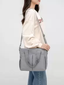 1 件婴儿纯色新款尼龙时尚旅行大容量多功能妈咪包、单肩包、手提包、斜挎包，可挂在婴儿车上，适合日常旅行 - 灰色 - 查看 5