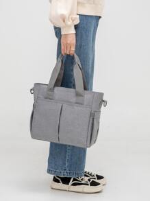 1 件婴儿纯色新款尼龙时尚旅行大容量多功能妈咪包、单肩包、手提包、斜挎包，可挂在婴儿车上，适合日常旅行 - 灰色 - 查看 7