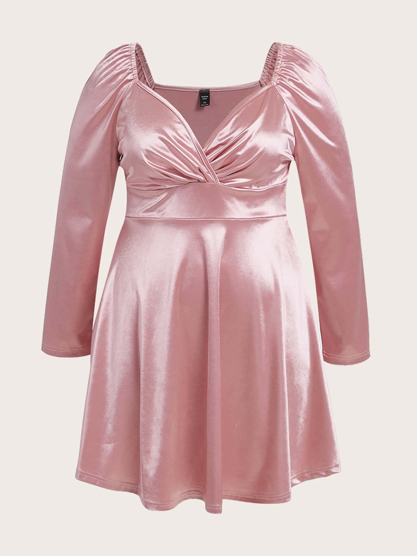 SHEIN Unity Vestido escote corazón de manga farol de satén - Rosa Pálido - Ver 1