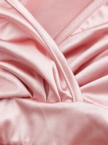 SHEIN Unity Vestido escote corazón de manga farol de satén - Rosa Pálido - Ver 4