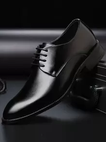 Men Lace-up Front Oxford Shoes, Business Black Derby Shoes