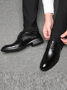 Men Lace-up Front Oxford Shoes, Business Black Derby Shoes