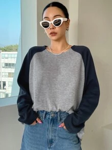 DAZY Blusa de manga raglán con bloques de color, manga larga, blusas para mujer, ropa de mujer para otoño - Gris - Ver 6