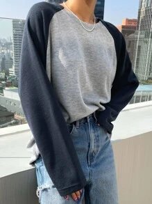 DAZY Blusa de manga raglán con bloques de color, manga larga, blusas para mujer, ropa de mujer para otoño - Gris - Ver 8