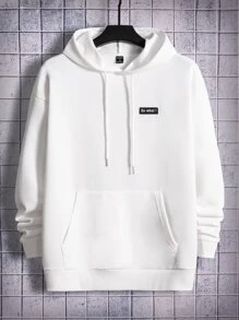 Manfinity Men Bear & Letter Graphic Drop Shoulder Drawstring Hoodie - White - View 2