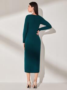 Modelyn Solid Surplice Neck Jumper Dress - Teal Blue - View 2