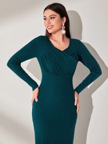 Modelyn Solid Surplice Neck Jumper Dress - Teal Blue - View 5