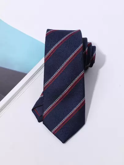 1pc Men's Fashionable Narrow Striped Simple Style Tie With Twill Texture, Suitable For Business And Daily Wear Work Men Necktie