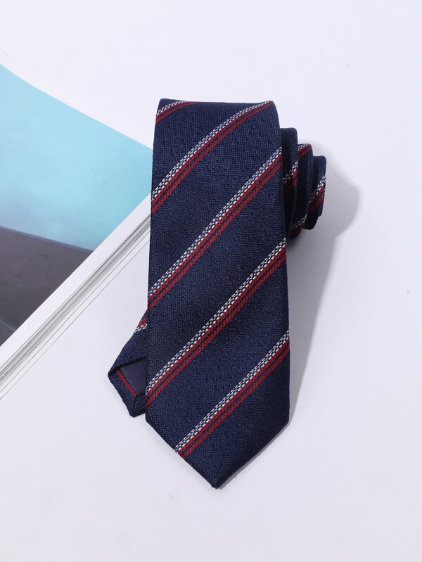 1pc Men's Fashionable Narrow Striped Simple Style Tie With Twill Texture, Suitable For Business And Daily Wear Work