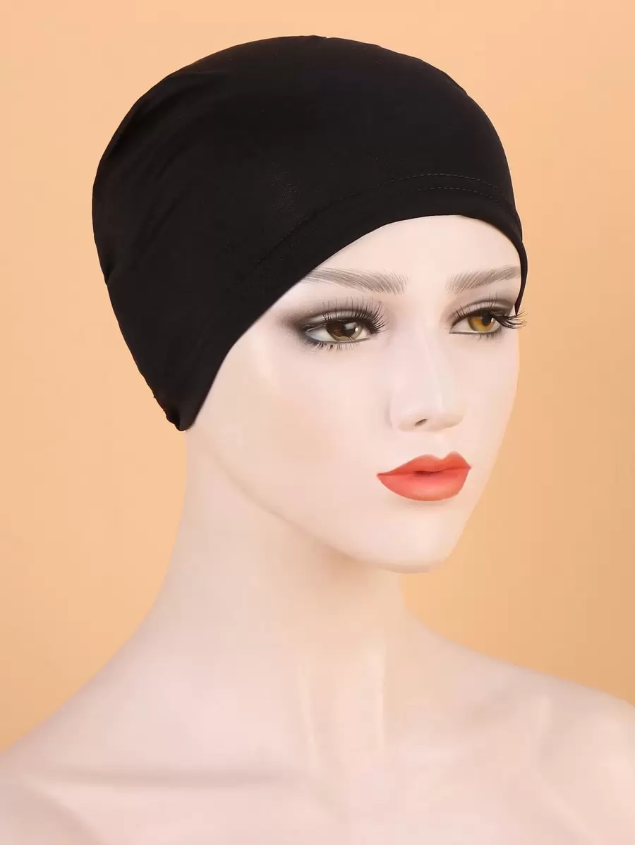 Solid Head Wrap Bonnet Hair Bonnet Turban Hair Sleep Cap - Black - View 1