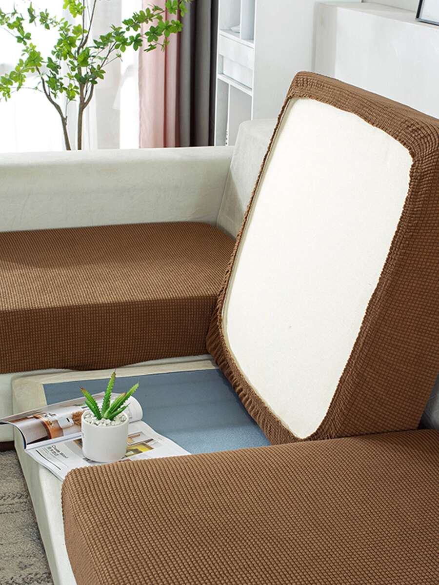 1入組素色有彈性沙發座套 - 咖啡棕 - 查看 1