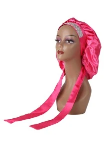 1pc Rhinestone Decor Satin Wig Cap - Hot Pink - View 1