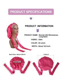 1pc Rhinestone Decor Satin Wig Cap - Hot Pink - View 4