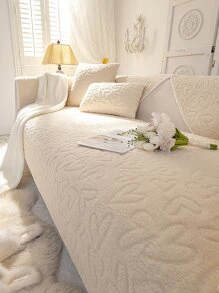 1pc Fluffy Lamb Wool Sofa Cushion - Beige - View 1
