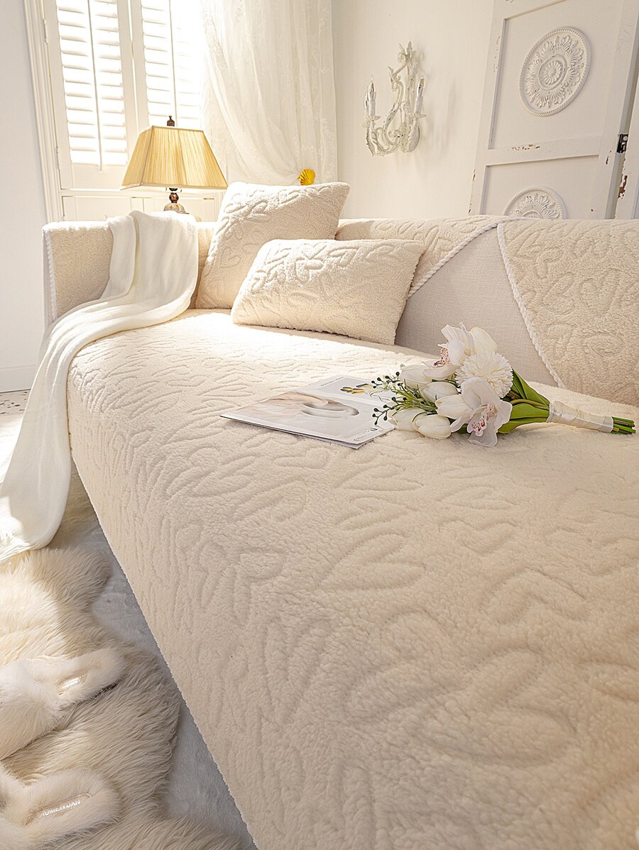 1pc Fluffy Lamb Wool Sofa Cushion - Beige - View 1
