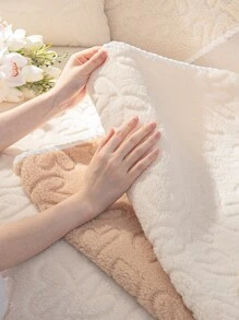 1pc Fluffy Lamb Wool Sofa Cushion - Beige - View 3