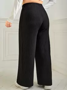 SHEIN EZwear Quần dài thường ngày màu trơn cỡ lớn - màu đen - Xem 2