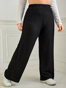 SHEIN EZwear Quần dài thường ngày màu trơn cỡ lớn - màu đen - Xem 4