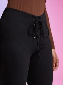 SHEIN BAE Pantalones rectos con cordón delantero - Negro - Ver 6