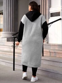 SHEIN Essnce Plus Colourblock Drop Shoulder Drawstring Hoodie - Grey - View 2